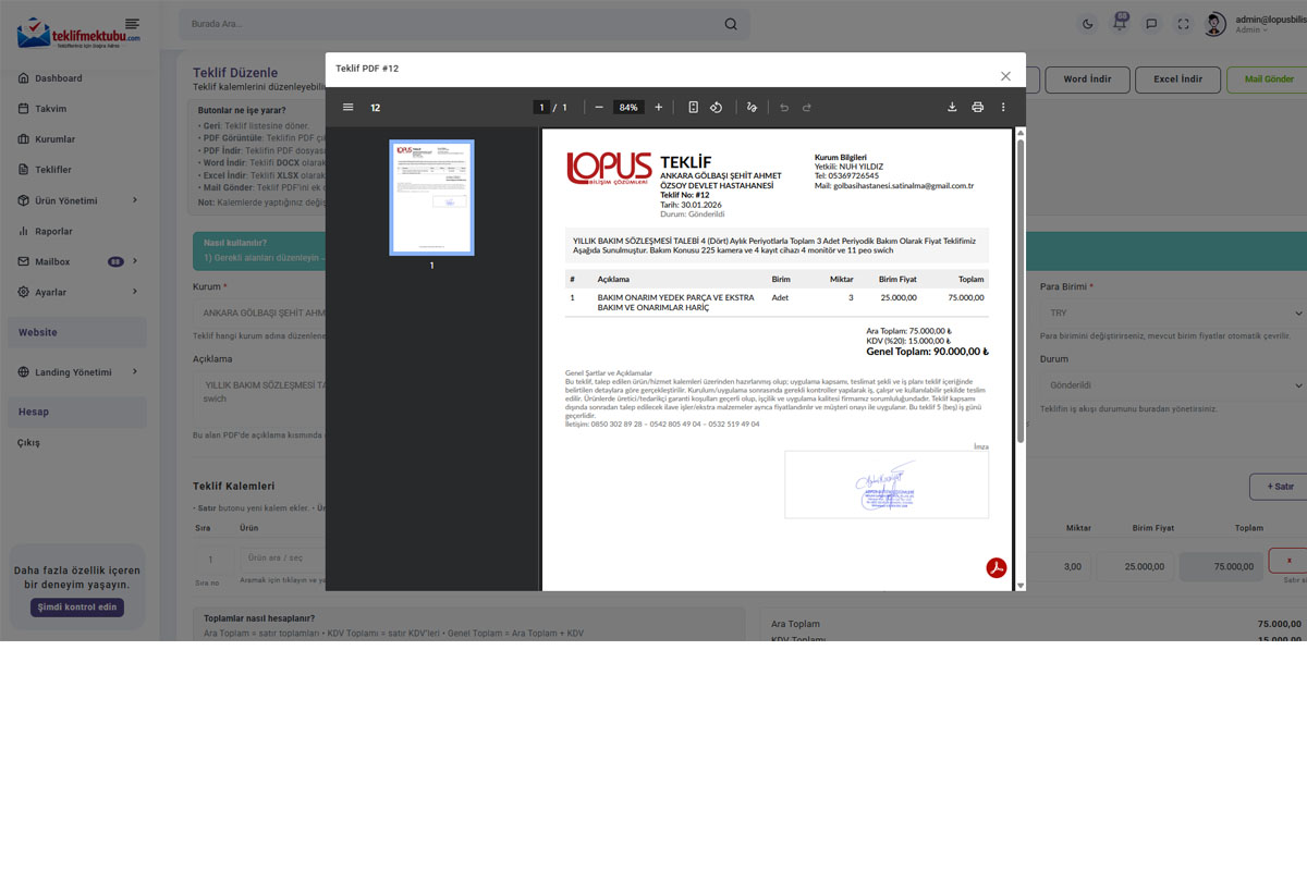 Teklif Ön İzlemesi